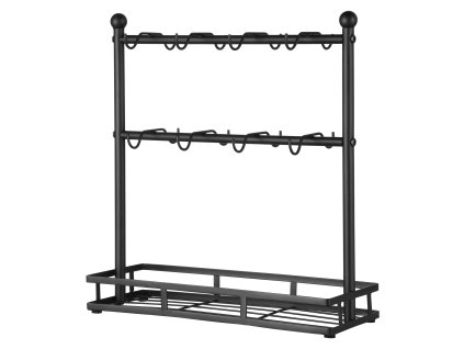 Stojan na hrnčeky na pult, 16 háčikov, 2 poschodia, oceľ, matne čierny