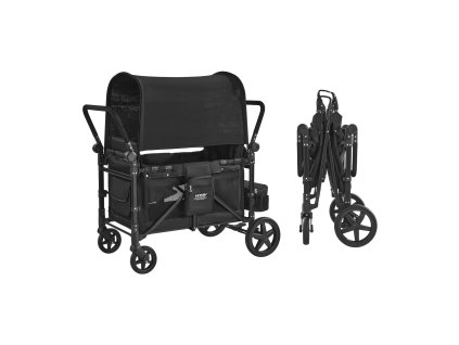 Skladací vozík pre 4 deti, 5-bodový pás, nosnosť 330LBS, s strieškou