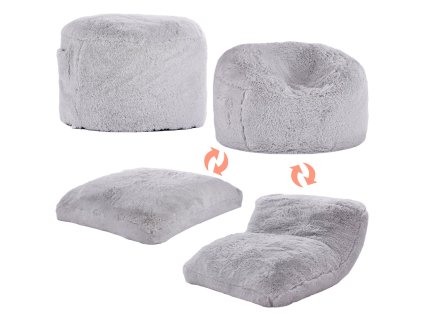 Sedací vak rozkladací na spanie queen, šedý, prateľný poťah, pena