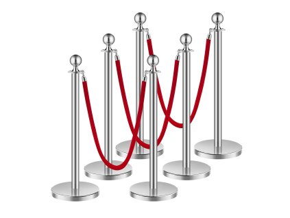 Sada stĺpikov 6 ks, 3 červené zamatové laná, 5 ft, nerez, s pieskom