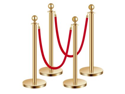 Súprava stĺpikov 4 ks, 2× červené zamatové lano, 5 ft, nerez