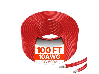 Predlžovací solárny kábel 6mm²/10awg 30.48m/100ft ip67 červený