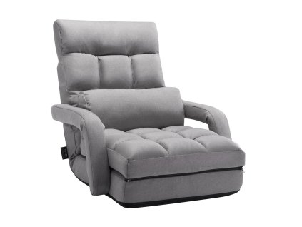 Podlahové skladacie kreslo, 5 polôh, opierka chrbta a opierky rúk, sivé
