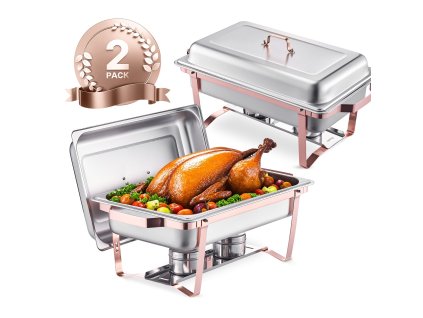Ohrevná misa na bufet 2×8 Qt, nerezová, 2 full size panvy, s viečkom