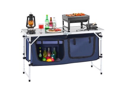 Kempingový kuchynský stôl hliníkový, 3 výšky, prenosný s úložným boxom
