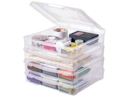 Plastové boxy na scrapbook papier, 4 ks, stohovateľné, priehľadné