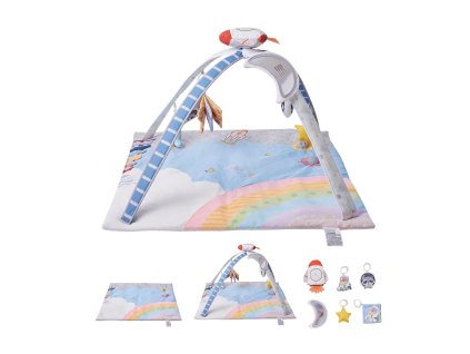 Detská hracia deka s 6 senzorickými hračkami a hudobnou raketou 0–18 m