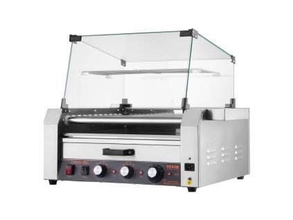 Valčekový gril na hot dogy 30 ks, 11 valčekov, 2400W, nerez, s krytom