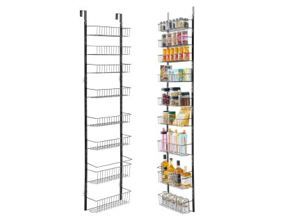 Organizér nad dvere pre špajzu, 9 políc, oceľový, nastaviteľný, čierny