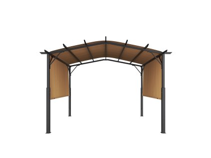 Pergola 12 × 10 ft kovová s oblúkovou strechou a sťahovacou markízou
