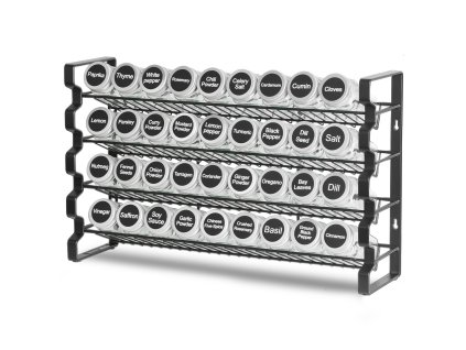 Stojan na koreniny s 36 dózami, viečkami, nálepkami, lievikom 18×11 in