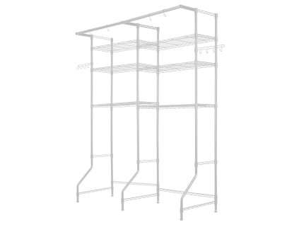 Polica nad práčku a sušičku, 6 políc, nastaviteľná, s tyčou a háčikmi