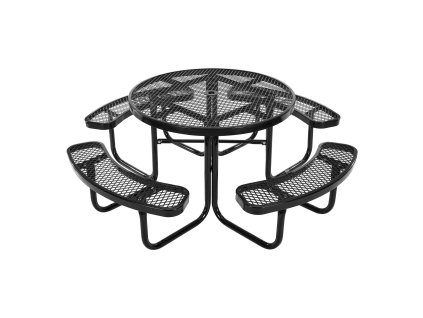 Piknikový stôl s lavicami 46" okrúhly, lakovaná oceľ, otvor na dáždnik