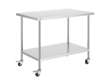 Pracovný nerezový stôl 30×48×38 inch, 4 kolieska, 3 nastaviteľné výšky