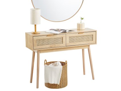 Ratanový konzolový stolík s 2 zásuvkami a posuvnými dverami, prírodný