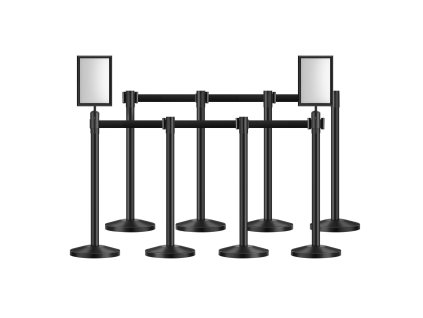 Stĺpiky s navíjacou páskou 8 ks, 2 držiaky, oceľ, pieskový základ