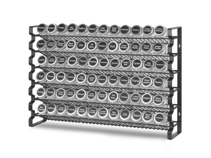 Stojan na koreniny do skrinky, 72 dóz, viečka, štítky, lievik 23×16 in