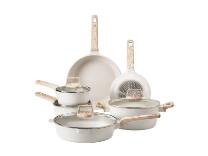 Sada riadu 17-dielna granit, nepriľnavá, indukčná, s pokrievkami biela