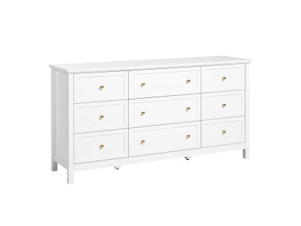 Komoda 9 zásuviek, drevená, posuvné zásuvky, biela, proti prevráteniu