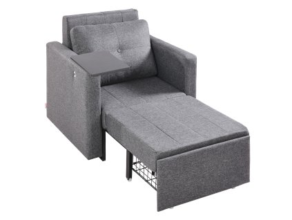 Rozkladacia pohovka sivá, 5 polôh, bočné vrecko, úložný priestor