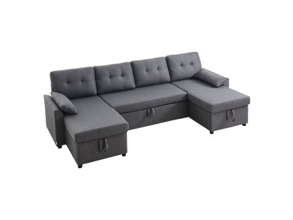 U-tvarná rozkladacia pohovka 6 miest, úložný priestor, kovový rám, sivá