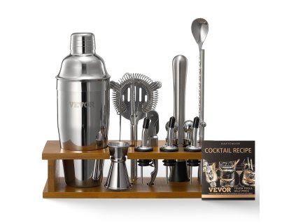 Sada barových nástrojov 18 dielov nerezová oceľ bambusový stojan