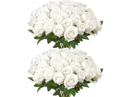 Umelé penové ruže 60 ks, biele, so stonkami na aranžmány pre svadby