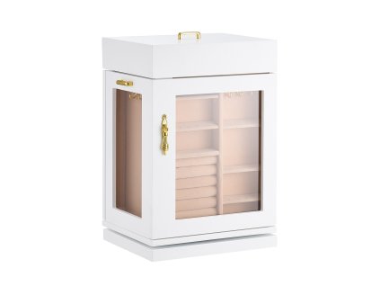 Šperkovnica 360° otočná, magnetické dvierka, 4 háčiky, biela