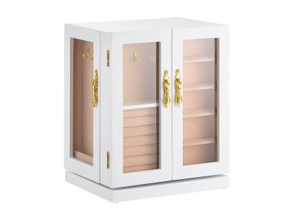 Rotujúci organizér na šperky 360° s okienkom, 5 zásuvkami, 4 háčiky