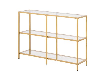 Trojposchodový konzolový stolík s tvrdeným sklom, zlaté železné nohy
