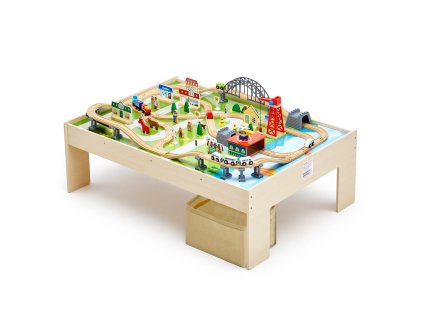 Detský drevený vláčikový stôl 120 dielikov, skladací box, 3 v 1, 3+