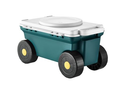 Záhradný vozík s sedadlom 2v1, úložný box, nosnosť 123 kg, s rúčkou