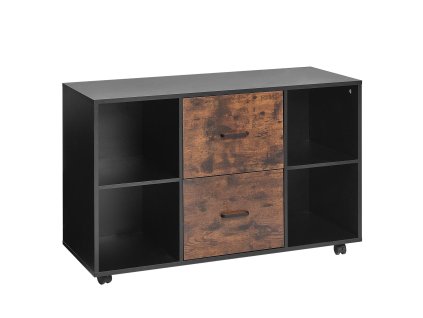 Drevený kancelársky archív 2 zásuvky, police, kolieska, čierny