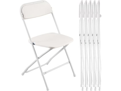 Skladacie stoličky 6 ks, plastové sedadlá, pevný kovový rám, biele