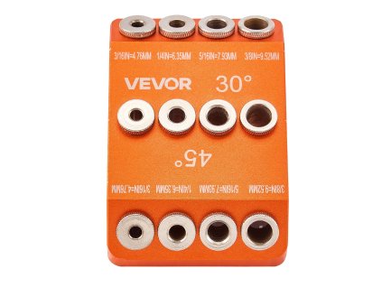 Vodič na vŕtanie 30°/45°/90°, 4 veľkosti, hliník, na zábradlia