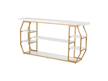 Konzolový stôl s mramorovou doskou, 3 police, zlatá konštrukcia