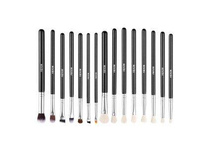 Sada 15 kozmetických štetcov mäkké syntetické štetiny, drevená rukoväť