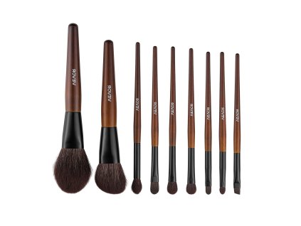 Sada 9 štetcov na líčenie, prírodné a vegánske štetiny, drevené rúčky