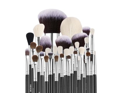 Sada štetcov na líčenie 34 ks, jemné štetiny, drevená rukoväť, puzdro