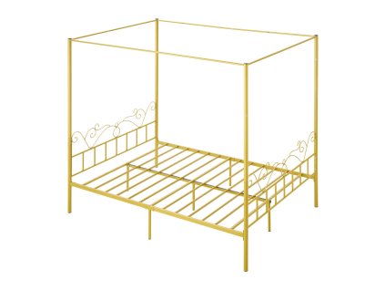 Rám postele s baldachýnom queen size, kovový, 4 stĺpy, zlatý