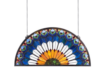 Vitrážový panel 913×465 mm, sklenený, polkruhový závesný s retiazkou