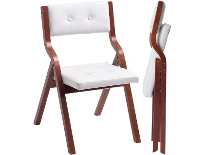 Drevené skladacie stoličky s vankúšom, sada 2 ks, biela, prenosné