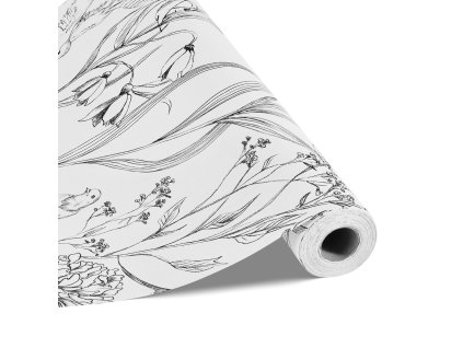 Samolepiaca tapeta 45cm × 10m, biela linková botanika, vodotesná