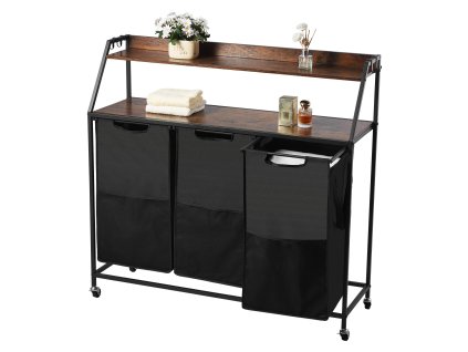 Sorter na prádlo 3 sekcie, kovový rám, stolík, 600D, na kolieskach