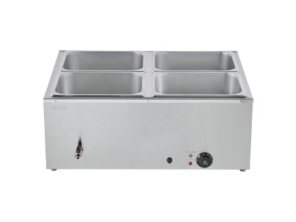 Elektrický parný ohrev jedla 1500W, nerez, 4 panvice, s pokrievkou