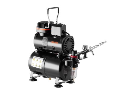Airbrushová sada s kompresorom 1/6 hp, nádrž, dual-action, 3 trysky