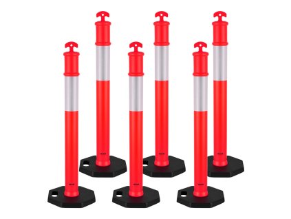 Delineačné stĺpiky 6 ks, 1140 mm, ťažká základňa, reflex, červené