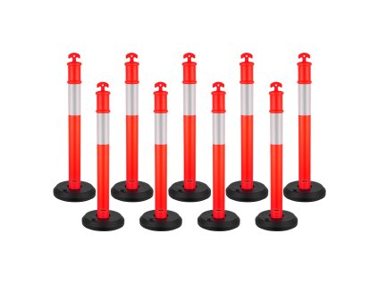 Sada 9 stĺpikov 1140 mm, plniteľná základňa, reflexné pásy