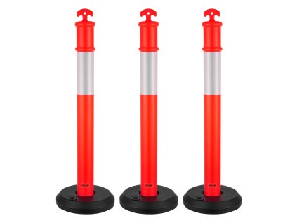 Deliace stĺpiky 3 ks, 1140 mm, naplniteľná základňa, reflexné, červené