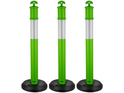Sada stĺpikov 3 ks, 1140 mm, plniteľná základňa, reflexné, zelené